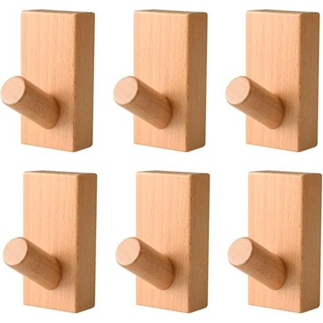 Nordic Walnut and Beech Wood Wall Hook for Coat, Entrance Clothes, Skirt, Hat, Conical Punch, Hotel Decoration, Robe Rack(Beech 6pcs)