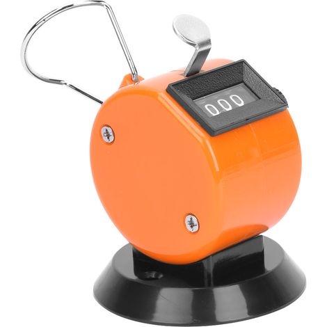 BERM Handzähler, 4-stellig, Gehäuse aus ABS-Kunststoff, mechanisches Handzählgerät mit Hakenfuß, Orange (1/5)