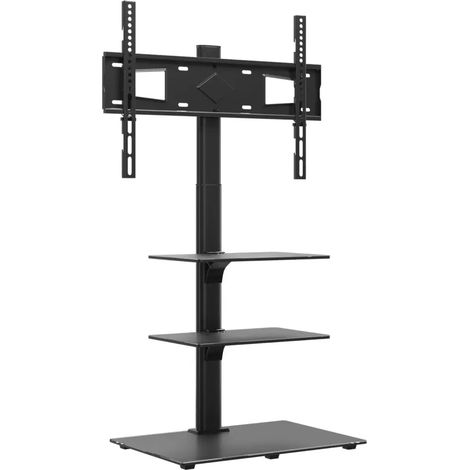 Meuble TV d'angle pivotant 66 x 38 x 128,5 cm 3 niveaux gain de place élégant en métal noir (1/5)