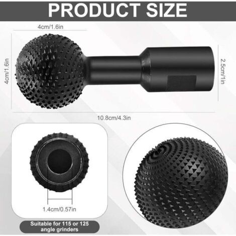 [JAMAIS UTILISÉ]Fraise a Spherique Bois Sculpture, Fraise Sphérique Rotative 40mm, Outil de Sculpture Sur Fraise Metal Bois, 14 Mm Sculpture Sur Bois Foret de Polissage, Pour Meuleuse D'Angle de 115/1 (1/3)