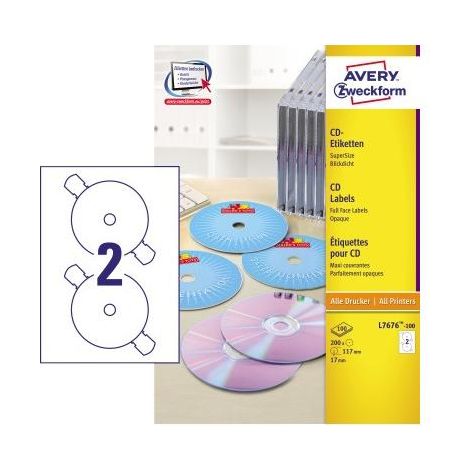 Avery Zweckform CD/DVD-Etikett L7676-100 117mm weiß 200 St./Pack. (1/5)