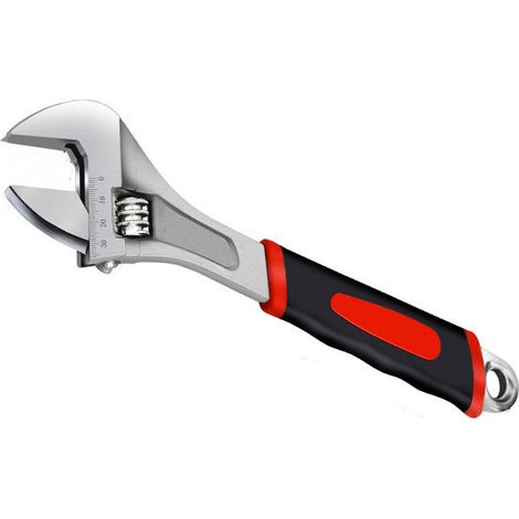Clé à molette réglable 8" , poignée bi‑matière antidérapante, acier résistant avec graduation, outil bricolage serrage écrous boulons