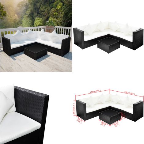 4-tlg. Garten-Lounge-Set mit Auflagen Poly Rattan Schwarz - Gartenmöbel - Loungesessel - Rattan Möbel - Outdoor Möbel - Balkonmöbel - Home & Living (1/5)