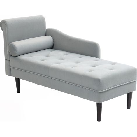 Chaise Longue con Rivestimento Trapuntato Effetto Velluto Grigio, in Legno Massello e Spugna, 146x61x82.5 cm