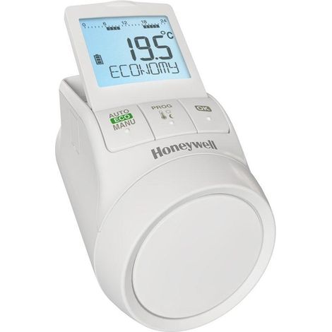 Honeywell – Tête thermostatique programmable – Régulation individuelle – Programmation horaire – Grand écran rétro-éclairé – Adaptateurs universels