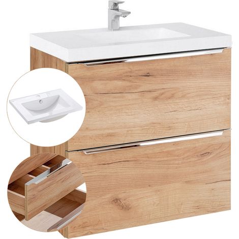 Waschtisch-Unterschrank 60cm mit Keramik-Waschbecken TOSKANA-56 in Wotaneiche, B/H/T ca. 61/61/46 cm (1/5)
