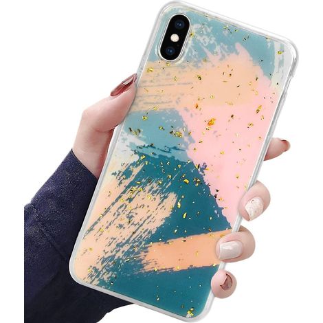 Kompatibel mit iPhone X und iPhone XS – Hülle für Mädchen und Frauen, niedliches, geometrisches rosa Marmormuster