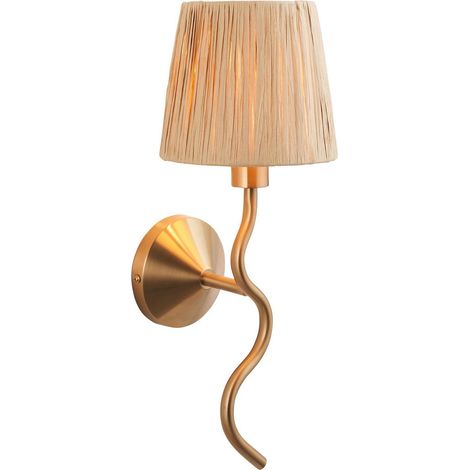 Endon Wriggle Applique avec abat-jour en laiton vieilli brossé, raphia naturel, 1x E14 (1/5)