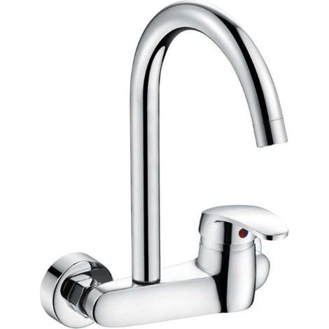 Robinet mitigeur de cuisine en laiton, robinet mural d'eau chaude et froide, évier domestique à double trou, lavabo, balcon, buanderie, robinet mitigeur de piscine, sans tuyau. (1/3)