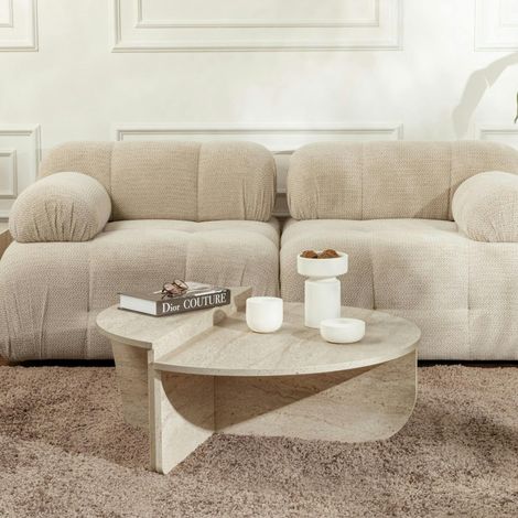 Table basse moderne effet travertin - 2 hauteurs MARFA (1/5)
