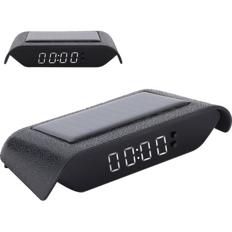 Horloge numérique solaire pour voiture/camion, affichage LCD de l'heure, de la date et de la température, sans fil, lumière blanche. (1/5)