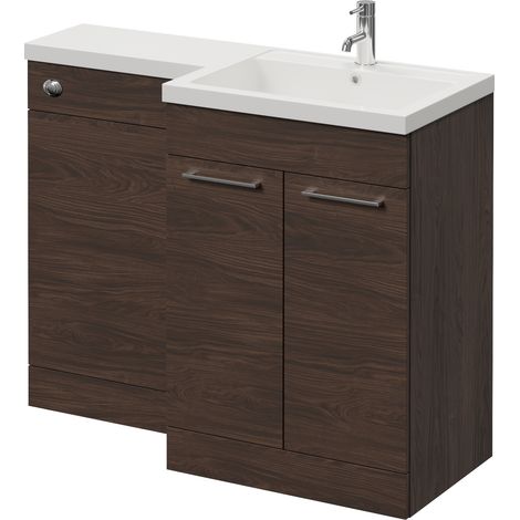 Napoli 460 Brown Oak 1100mm 2 Door Vanity Unit Toilet Suite with Right Hand Square Lucia Basin - 1100mm - Chrome 160mm HandleWithout Kingston Toilet Pan