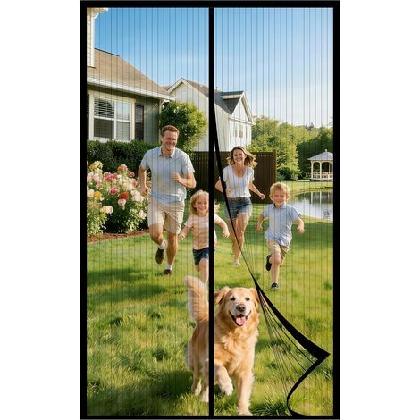Moustiquaire Porte Fenetre Magnétique 90x200CM, Rideau Anti Mouche, Rideaux Aimantée Sans Percage, Moustiquaires Ementer Aimanté pour Porte Exterieur, Balcon, Camping car, Terrasse(Noir) (1/5)
