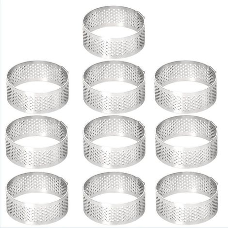 Ensemble de 10 cercles à pâtisserie en acier inoxydable - Cercles de 5 cm de diamètre - Cercles à mousse perforés - Moules à gâteaux et desserts - Convient pour gâteaux, mousses, tartes, quiches (1/5)