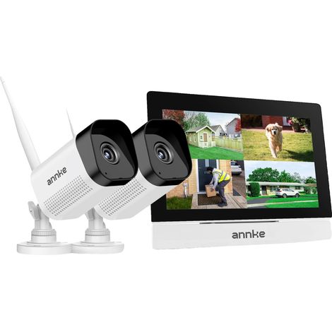 Sistema de cámaras de seguridad, pantalla táctil de 7", visión nocturna, 2 cámaras, sin enchufe. (1/2)