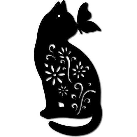 Decorazione murale in metallo con gatto, farfalla, silhouette di animale, scultura, ornamenti in ferro per interni ed esterni, casa, soggiorno, cucina, giardino, ufficio, regalo