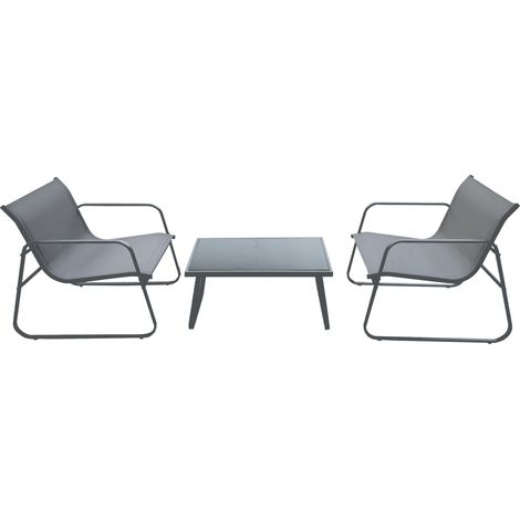 Set Salotto da Giardino 2 Sedie 1 Tavolino in Alluminio e Textilene Grigio e Antracite