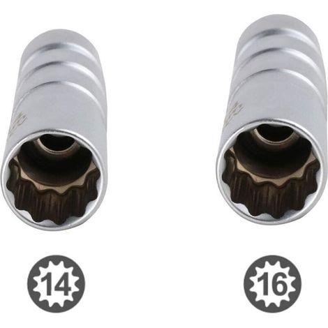 2pcs 14mm/16mm Douille de bougie d'allumage pivotante magnétique, 3/8' cle bougies voiture douze pans avec conception pivotante (Matériau CR-V) (1/3)