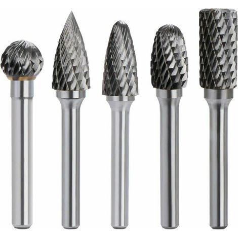 royaluxe -Lot De 5 Fraises Rotatives En Carbure De Tungstène Double Tige 6 Mm Tête 10 Mm Dremel Outils Perceuse Électrique Ponceuse (1/3)