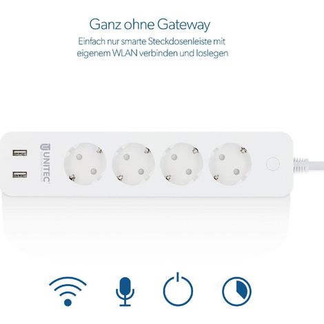 Unitec Steckdosenleiste 4-fach 1,8 m Wifi weiß, steuerbar mit Google Steckdosenleiste