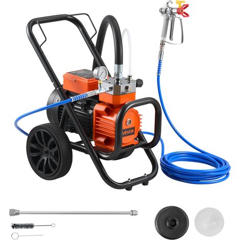 VEVOR Pulverisateur de Peinture sans Air a Membrane, Systeme de Pulverisation de Peinture Airless 2000 W, pour Decor Interieure Exterieure, Haute Pression 22,75 MPa, avec Chariot, Rallonge et Brosse (1/5)