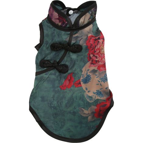 Jupe Cheongsam pour animaux de compagnie, douce et exquise, pivoine rétro, Style chinois pour petits animaux de compagnie, lapin ChinchillaM (1/5)