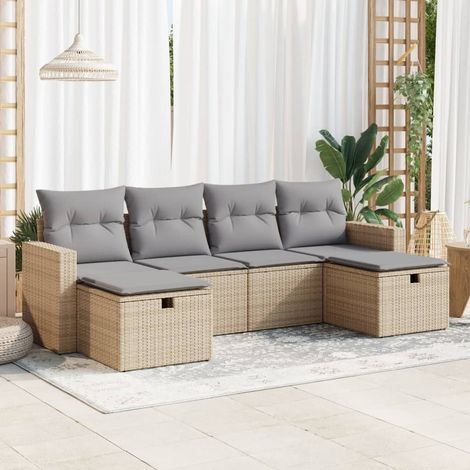 Maison Exclusive - Set Divano da Giardino 6 pz con Cuscini Beige in Polyrattan (1/5)