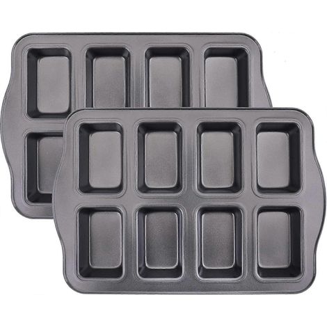 Lot de 2 moules à mini-cakes - Moule à mini-cakes antiadhésif 8 cavités en acier au carbone (1/5)