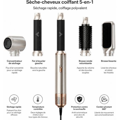 Brosse soufflante 5 en 1 multifonction sèche-cheveux lisseur boucleur 677 champagne EU 220V 677 220v réf 4695 28,5 × 24,8 × 8 cm 1,06 kg – Livraison gratuite