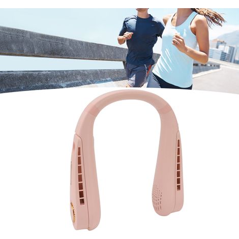 Fauler Nackenventilator, erfrischend, Digitalanzeige, klingenlos, kleiner tragbarer Ventilator für den Sommer, USB-betrieben, 5 einstellbare Geschwindigkeiten, Camping, Reisen, Büro, weiß und rosa. (1/5)