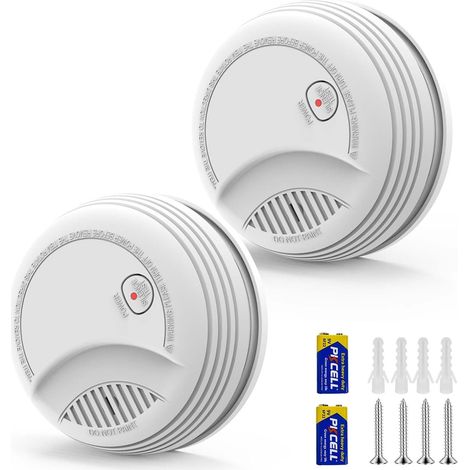 Lot de 2 Detecteur de Fumée – Alarme Incendie avec Pile 9V Remplaçable, Avertissement Batterie Faible, 85 DB, sans Fausses Alertes, Bouton Test et Silence, 10 Ans (2 pièces) (1/5)