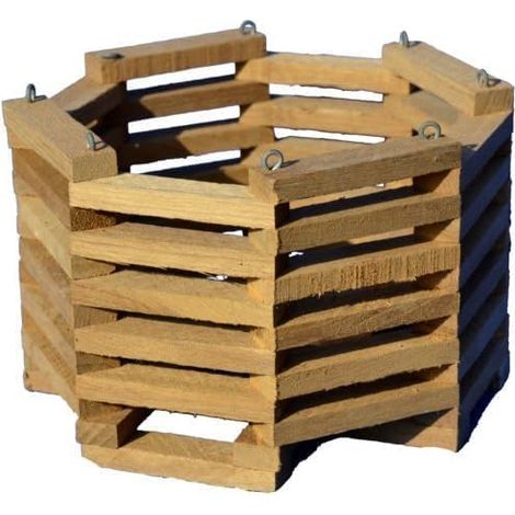 Panier à orchidées en teck - Lot de 8 - Bois naturel fait main - Support aéré 8 pans - Pour Cattleya et plantes épiphytes - Hauteur 12 à 25 cm