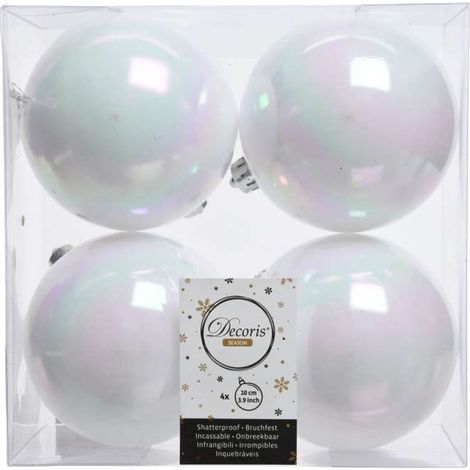 4 PALLINE 10CM BIANCO IRIDESCENTE (1/3)