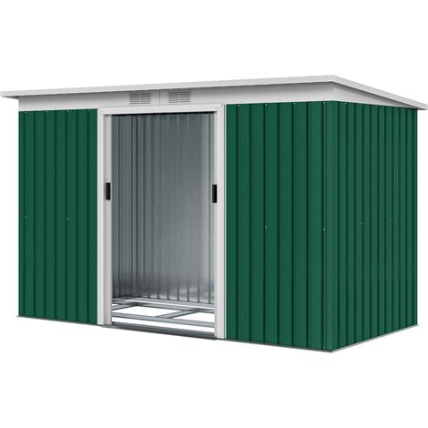 Abri de jardin métal 6,3m³ 280x130x172cm toit monopente porte coulissante étanche anthracite vert foncé