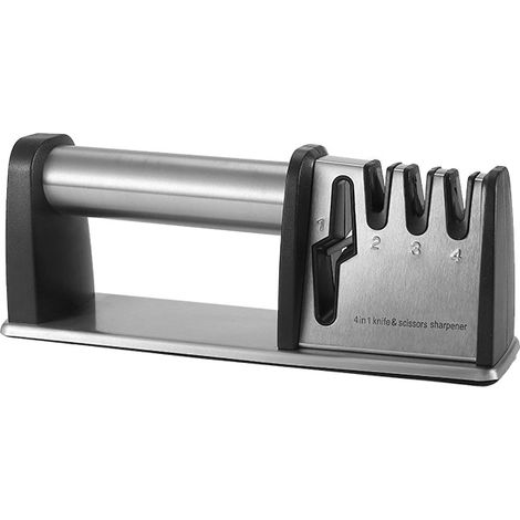 Afilador de cuchillos profesional, afilador de cuchillos de 4 etapas para afilado grueso y afilado de tijeras, diamante para afilado fino y cerámica especial para afilado de precisión. (1/5)
