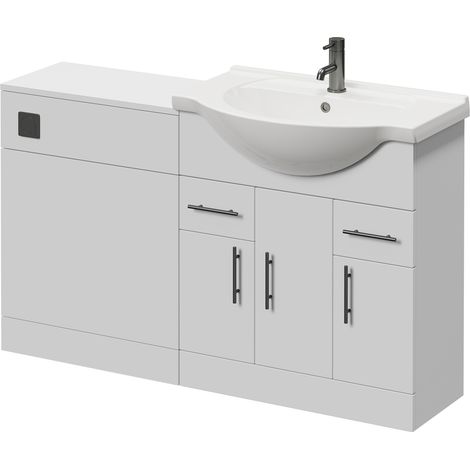Alexander James Cento Gloss White 1350mm 3 Door Vanity Unit Toilet Suite - 1350mm - Gunmetal Grey 96mm Bar HandleWithout James Toilet Pan