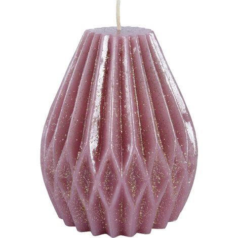 Candela decorativa in cera plissettata con glitter color rosa velluto -Grande
