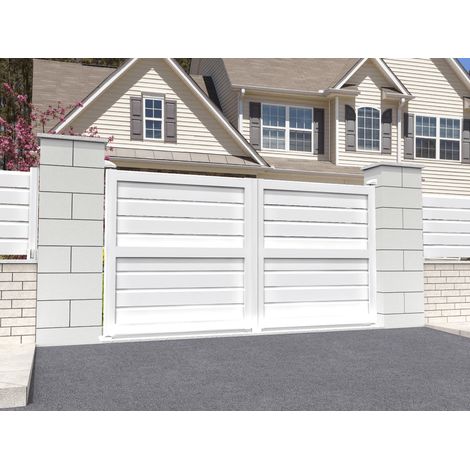 Portail battant Brise vue Blanc L 3500 x H 1580 mm Motorisé (1/2)
