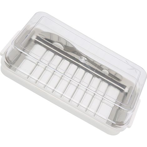 Boîte de conservation fromage avec coupe-beurre en inox, couvercle transparent, base blanche, contenant alimentaire de cuisine (1/5)