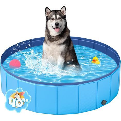 Foldable Dog Pool, 100CM XL, Drain Valve, Reinforced PVC, Garden (1/5)
