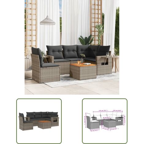 The Living Store 6-tlg. Garten-Sofagarnitur mit Kissen Grau Poly Rattan - Gartenmöbel Set - PE-Rattan Möbel - Outdoor Lounge - Esszimmergarnitur - Balkonmöbel (1/3)