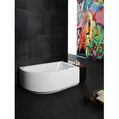 Pack baignoire asymétrique 160x100 cm – Tablier en acrylique – Hauteur 58.5 cm – Capacité 243 L – Pieds réglables jusqu'à 15 cm – Glass