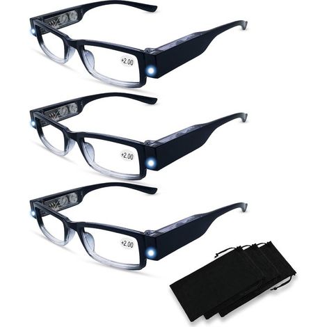 Tre paia di occhiali da lettura – luce LED integrata e lente d'ingrandimento – unisex – visione nitida per la lettura – 100% (1/5)