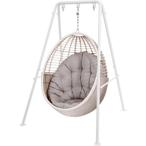 Support pour fauteuil suspendu blanc – 134×118×178 cm, structure triangulaire, 3 crochets – Pour jardin, balcon, chambre (1/5)