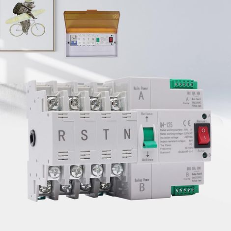 Transferschalter Dual Power Automatischer AC 230V 4P 63A Lastumschalter Notstrom Umschalter, für Kommunaler Strom USV Wechselrichter Solar