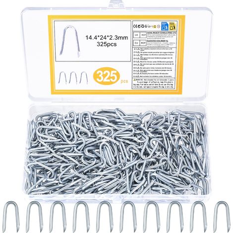 325 Pcs Agrafes de Clôture en U, Agrafes de Paysage en Forme de U, Clous en U en Métal Galvanisé, Piquets pour Fixation Grillage Rigide de Jardin en Bois Treillis Métallique(14,4 x 24 mm) v (1/5)