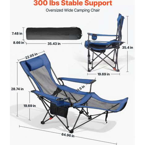 Chaise de Camping Pliante, 4 Positions Réglables, Chaise Longue Inclinable Portable pour Adultes, avec Repose-pieds, Appui-tête, Ti… (1/5)