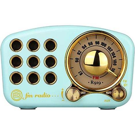 Enceinte Bluetooth rétro, radio FM vintage, basses puissantes, volume élevé, connexion sans fil, carte TF, lecteur MP3 (bleu) (1/4)