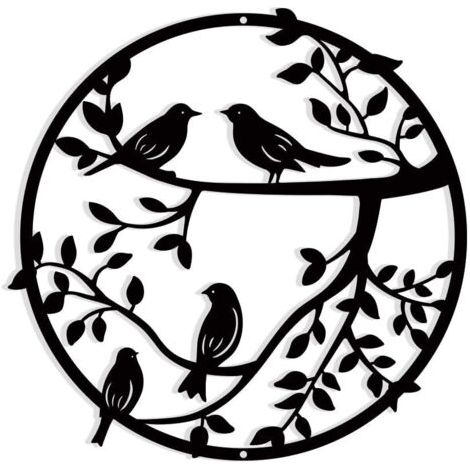 Sollbry Décoration murale en métal, 11,8 pouces, oiseau en métal sur branche d'arbre, silhouette murale d'oiseaux, décoration murale suspendue en fer forgé noir (1/5)