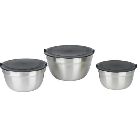 Cul de Poule Inox 3 Pièces - Bol Inox avec Couvercle - Bol à Mélanger pour Cuisine - Saladiers pour Salades - Cul de Poule avec Couvercle, Gris (1/5)